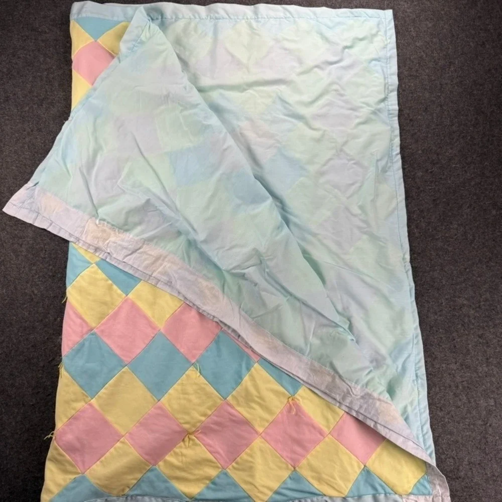 Pastel Diamond Patchwork Baby Quilt‎ Blanket Nursery Decor Crib Play Mat